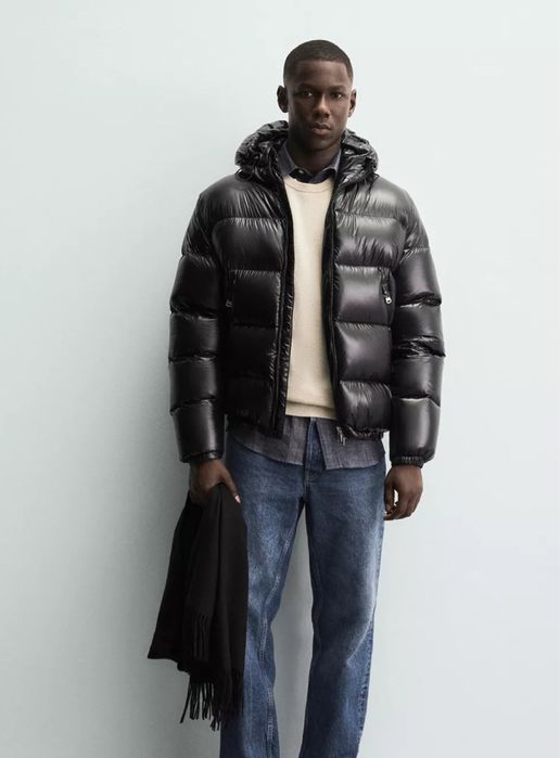 Пуховик Zara M L, XL чорний,брауні,монклер