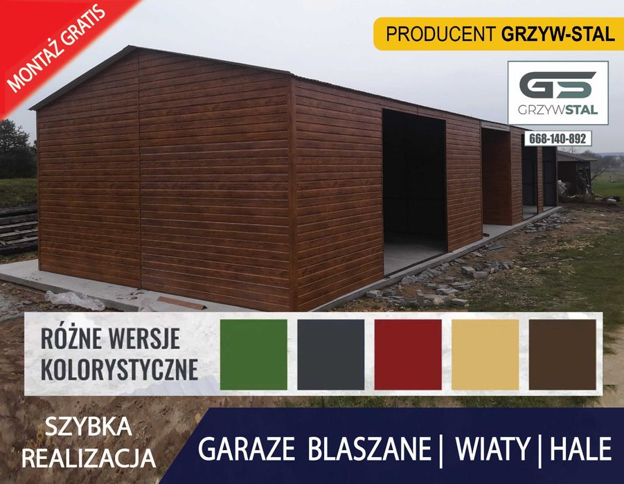 Garaż 12x6 - ZŁOTY DĄB| Magazyn |WIATA |Hala|Konstrukcja -GRZYWSTAL