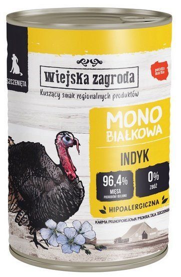 Zdrowa karma monoproteinowa dla szczeniąt Wiejska Zagroda Indyk 400g