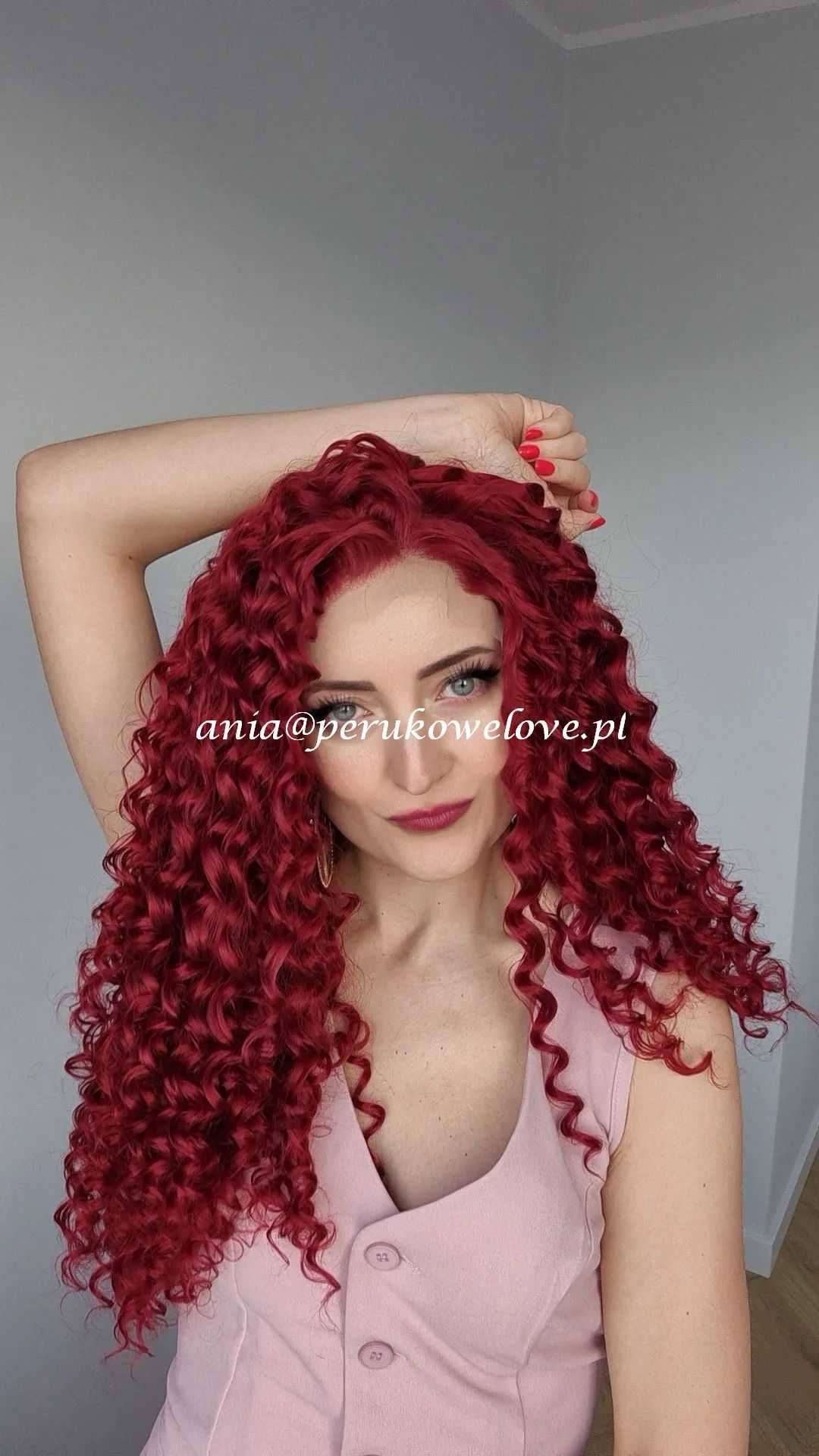 Peruka bordowa lace front afro loki włosy na co dzień