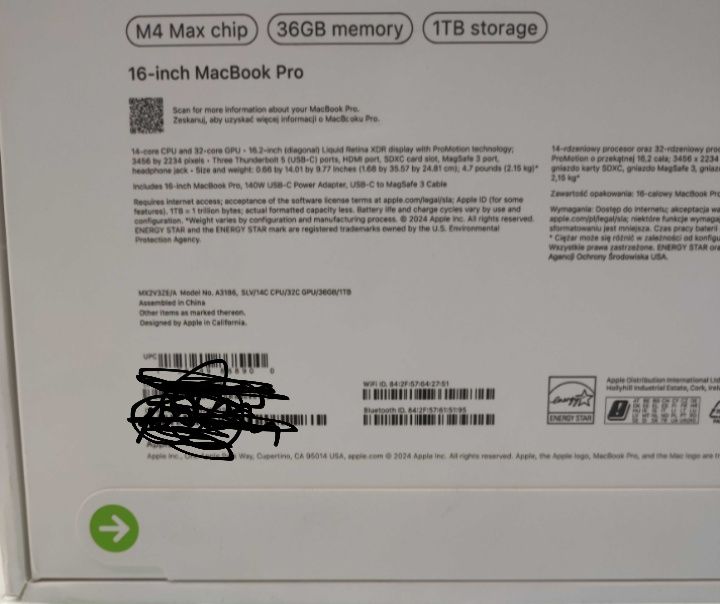 MacBook Pro 16" M4 Max 14C CPU 32C GPU  36 GB  1 TB SSD