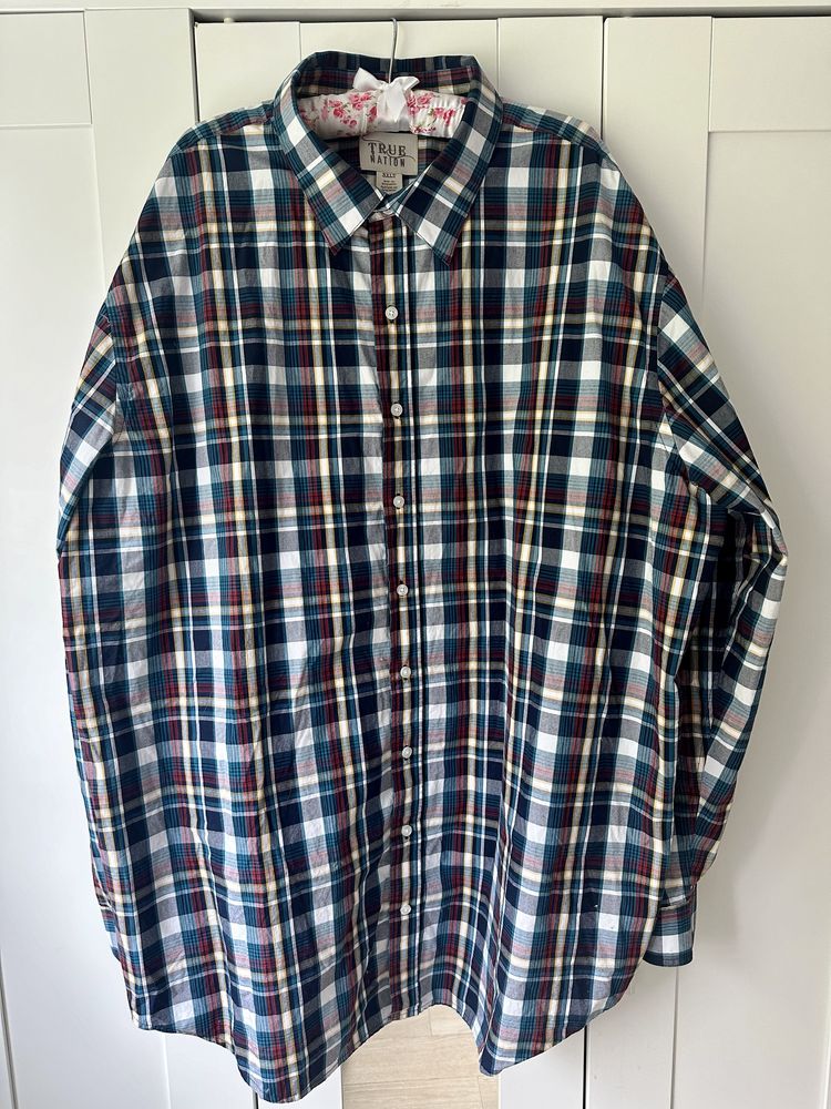 Męska koszula w kratę, plus size, 100% bawełna