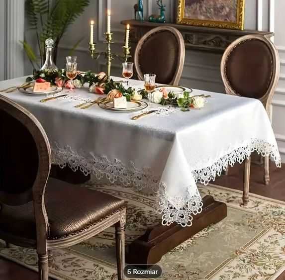 Przepiękny , nowy plamoodporny obrus z gipiura duży 150x 220 cm