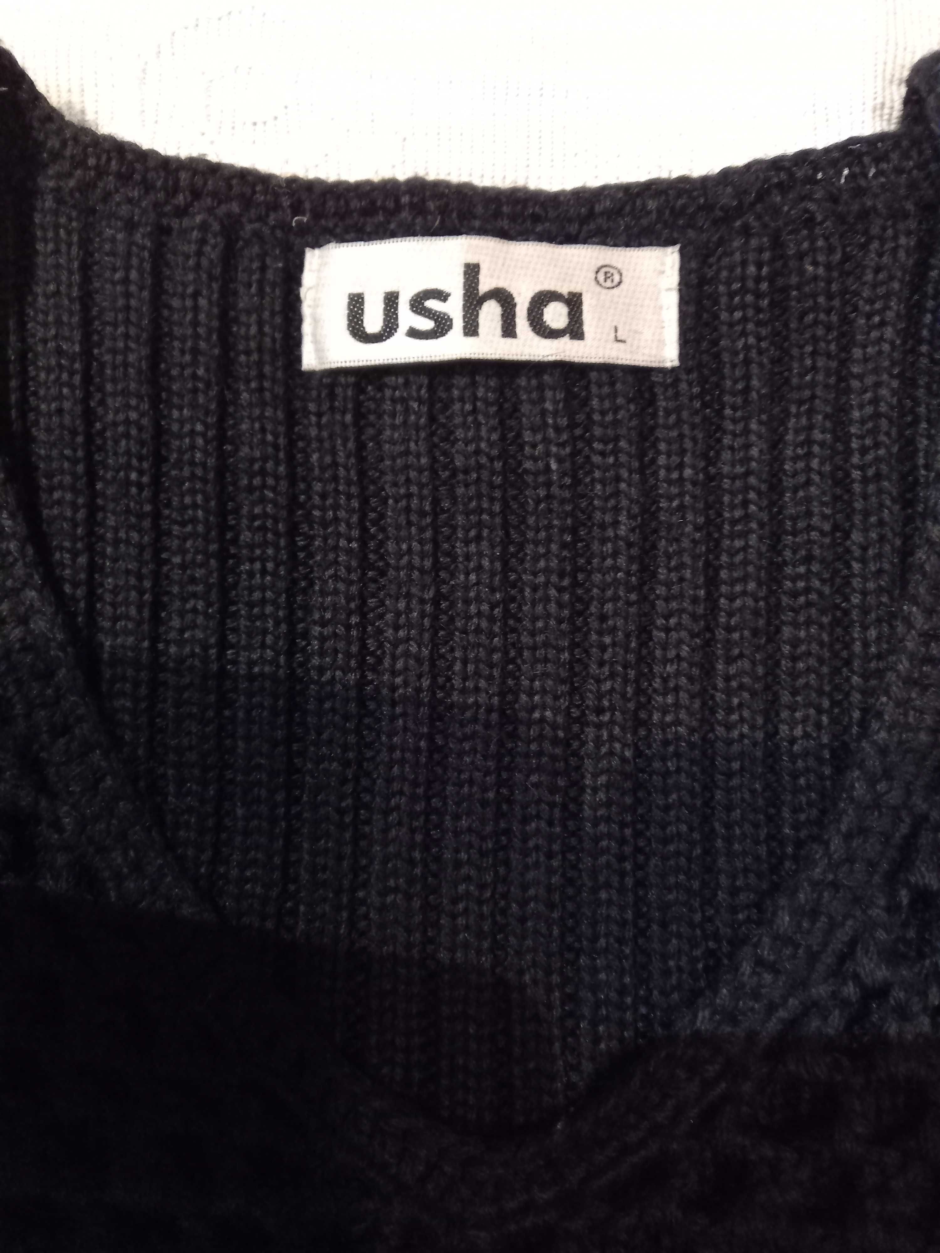 Czarny sweterek w serek USHA rozm. L