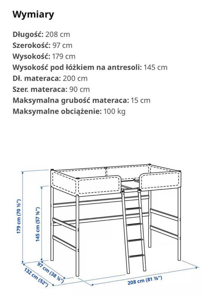 Łóżko piętrowe ikea Tuffing 90x200cm