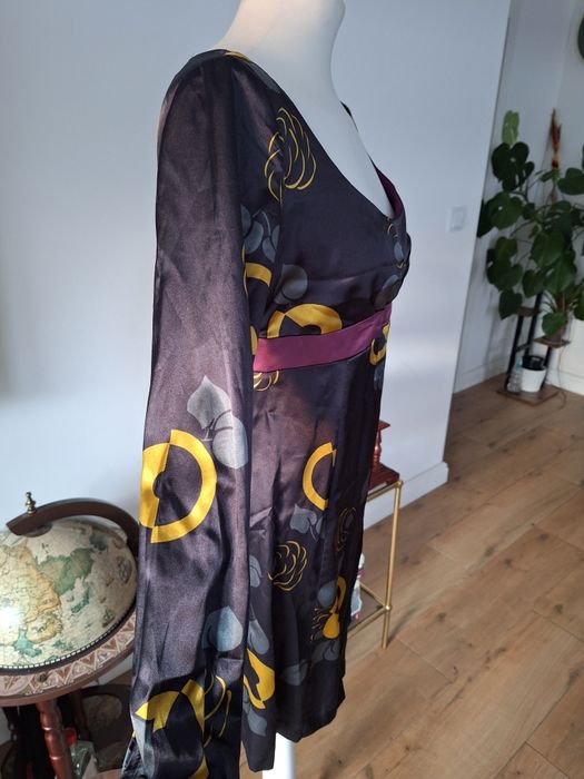 Sukienka elegancka satynowa wizytowa boho vintage oldschool fioletowa