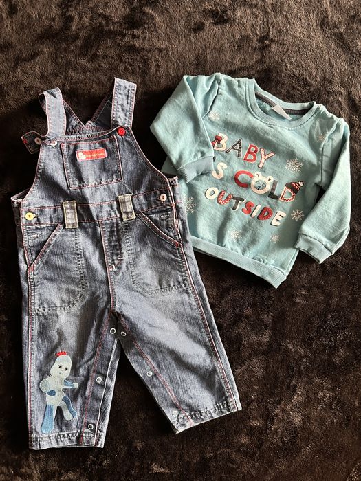 Ogrodniczki i bluza r.80-86 cm