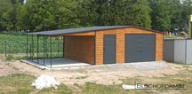 Garaż blaszany 6x5 + 3x5 wiata drewnopodobny z profila ocynkowanego