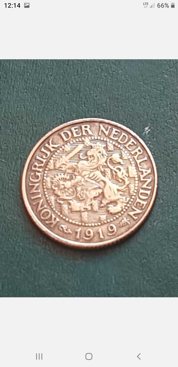 Holandii 1 cent 1919 Bardzo dobra + miedziana moneta - królowa Wilhelm