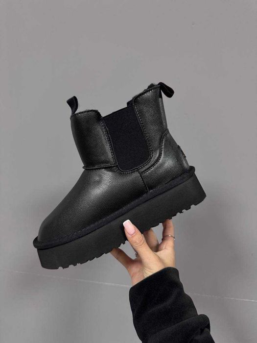 Угги UGG Chelsea Black Leather / Уггі Челсі чорного кольору шкіряні