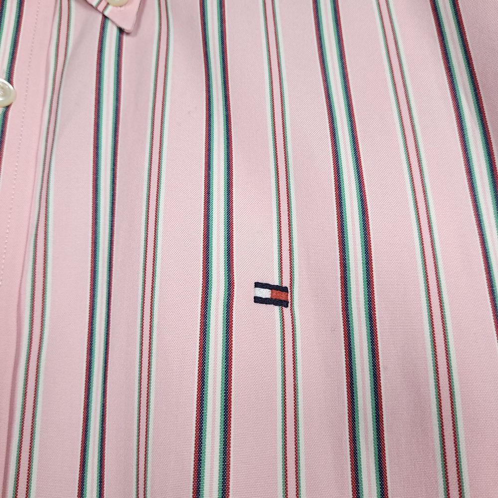 Koszula Tommy Hilfiger w paski różowa, tommy hilfiger striped shirt