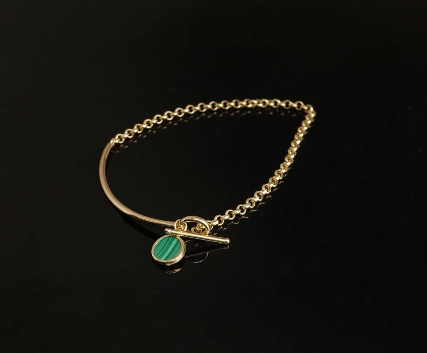 Złoto 585-złota bransoletka damska kamień Malachit