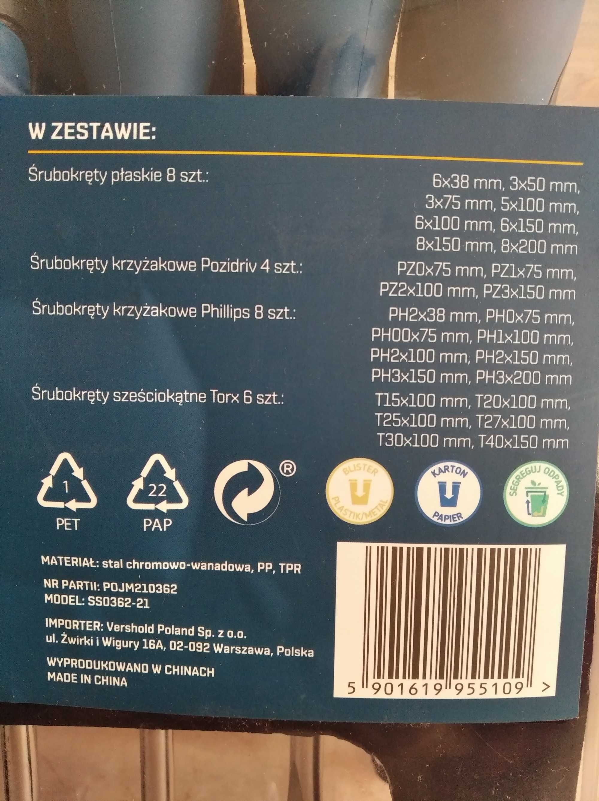 Zestaw Ręcznych Śrubokrętów Płaskie Krzyżakowe 26szt + Stojak POCZTEX