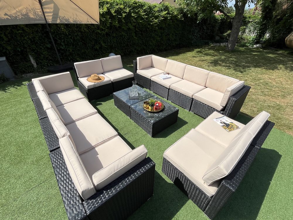 PALERMO XXL narożnik czarny technorattan sofa fotel