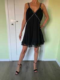 Piękna modna czarna szyfonowa mini sukienka Miss Selfridge M