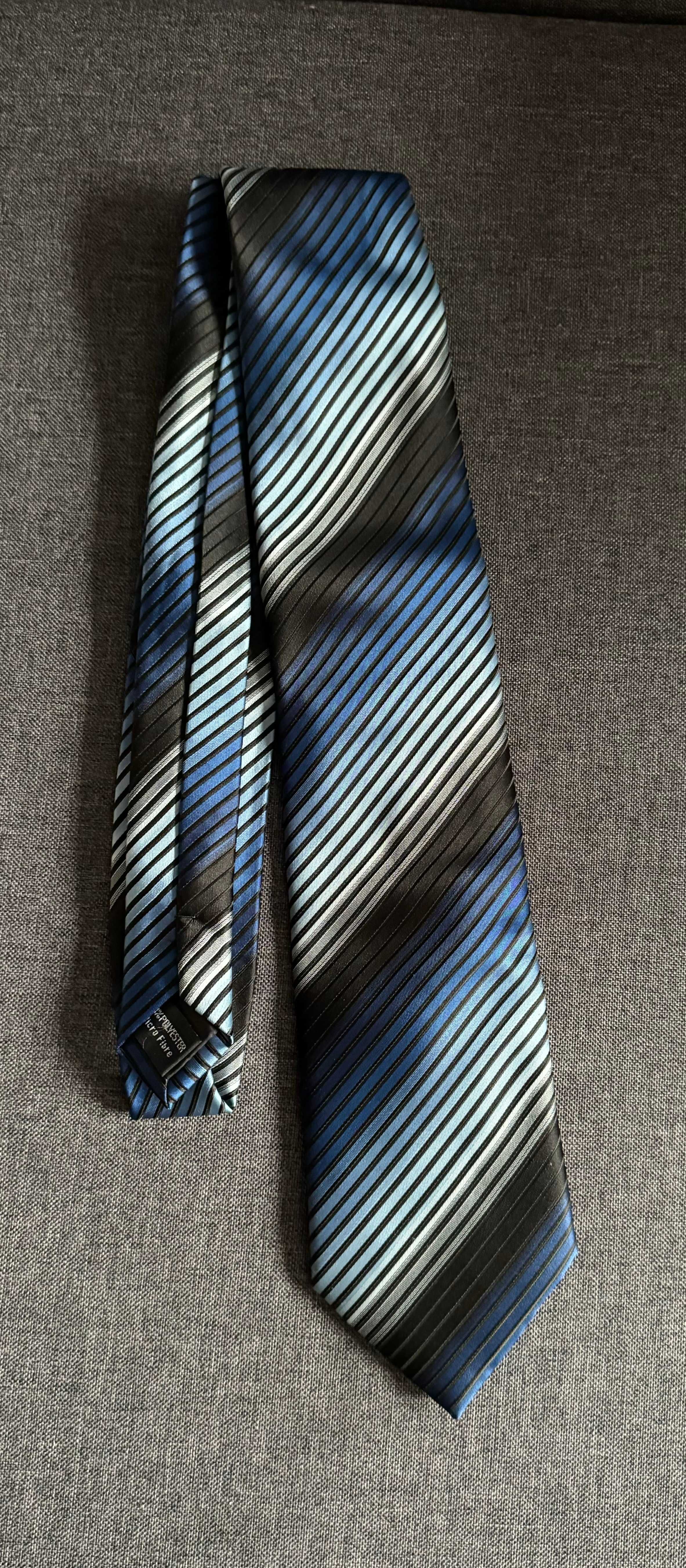 Jedwabny krawat, czarno niebieski w paski