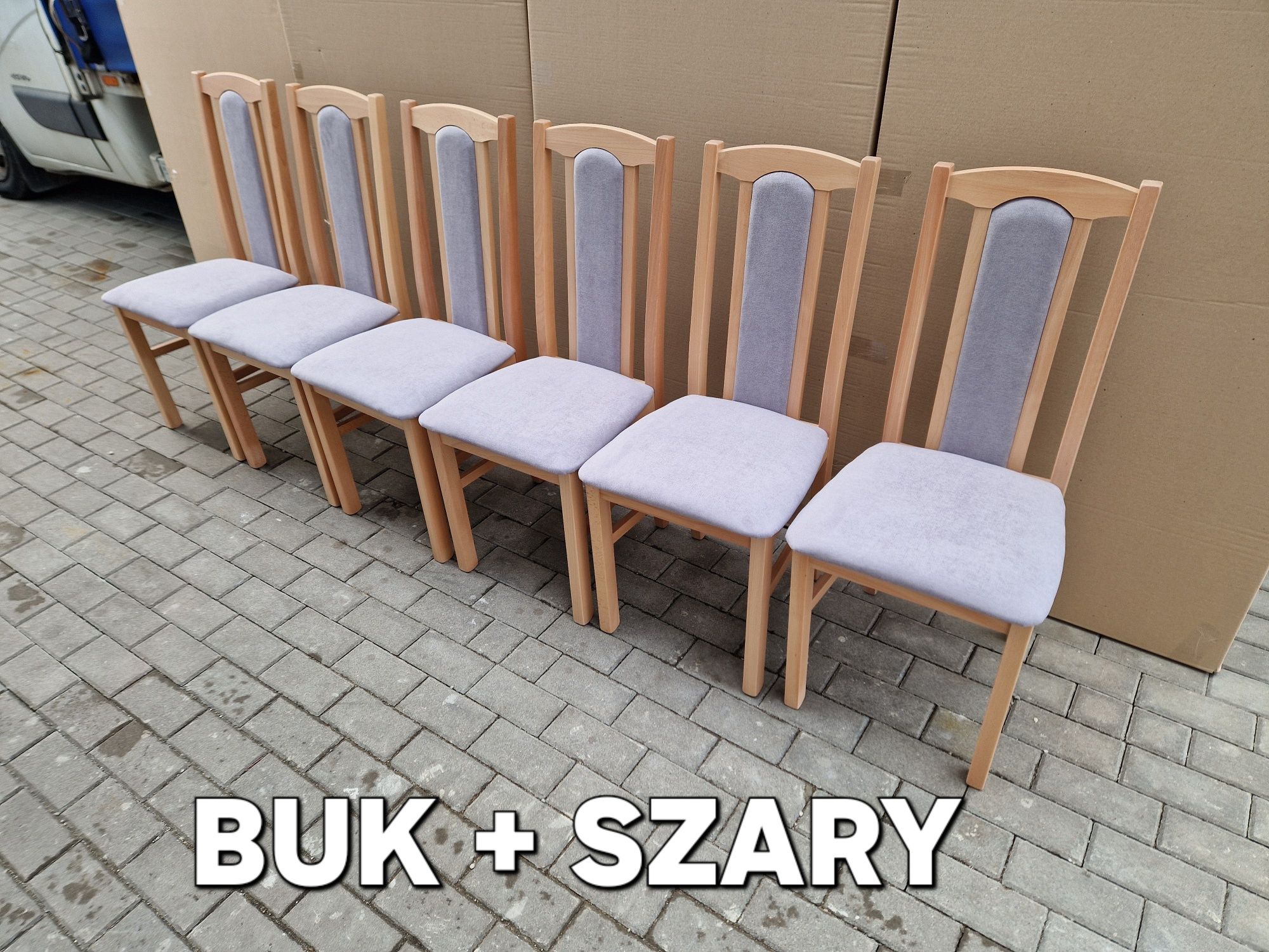 Nowe: Stół 80x140/180 + 6 krzeseł, buk/wotan + szary, dostawa cała PL