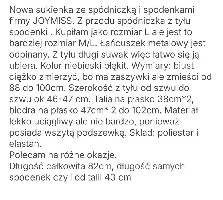 Kombinezon sukienka zakietowa błękitna M/L