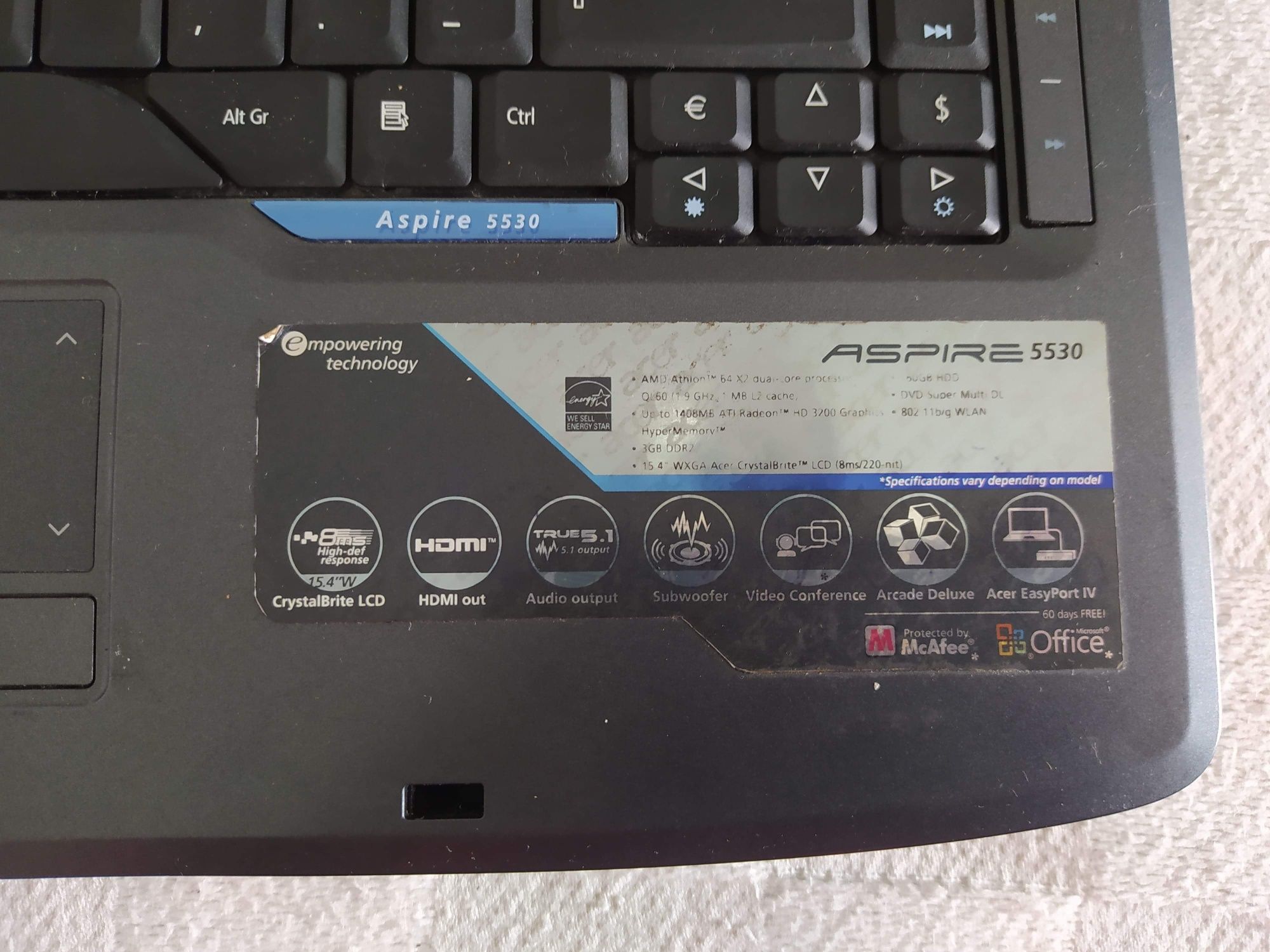 Portátil Acer Aspire 5530 p/ peças