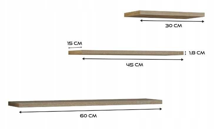 Zestaw 3 wiszących PÓLEK ściennych - DĄB SONOMA