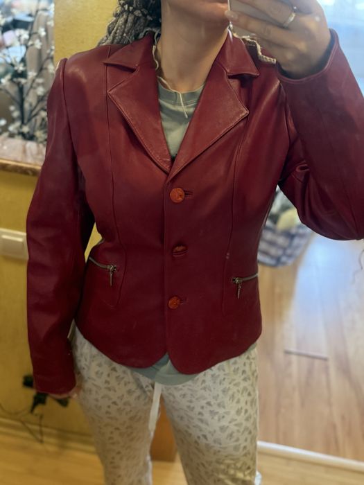 Новый Женский Кожаный пиджак, размер 46