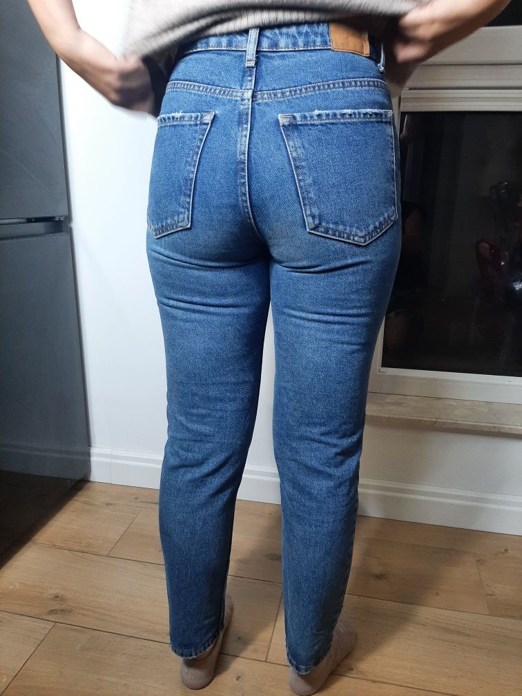 Spodnie jeansy damskie wysoki stan proste nogawki rurki vintage Bershk