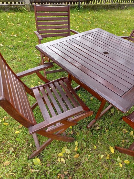 Komplet ogrodowy stół drewniany krzesła zestaw mebli do ogrodu