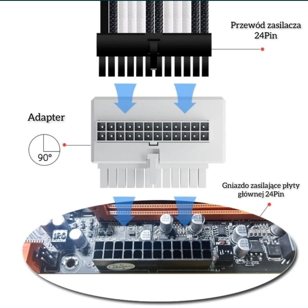 Złącze adapter ATX 24P pin 90° kątowy aRGB 3 pin