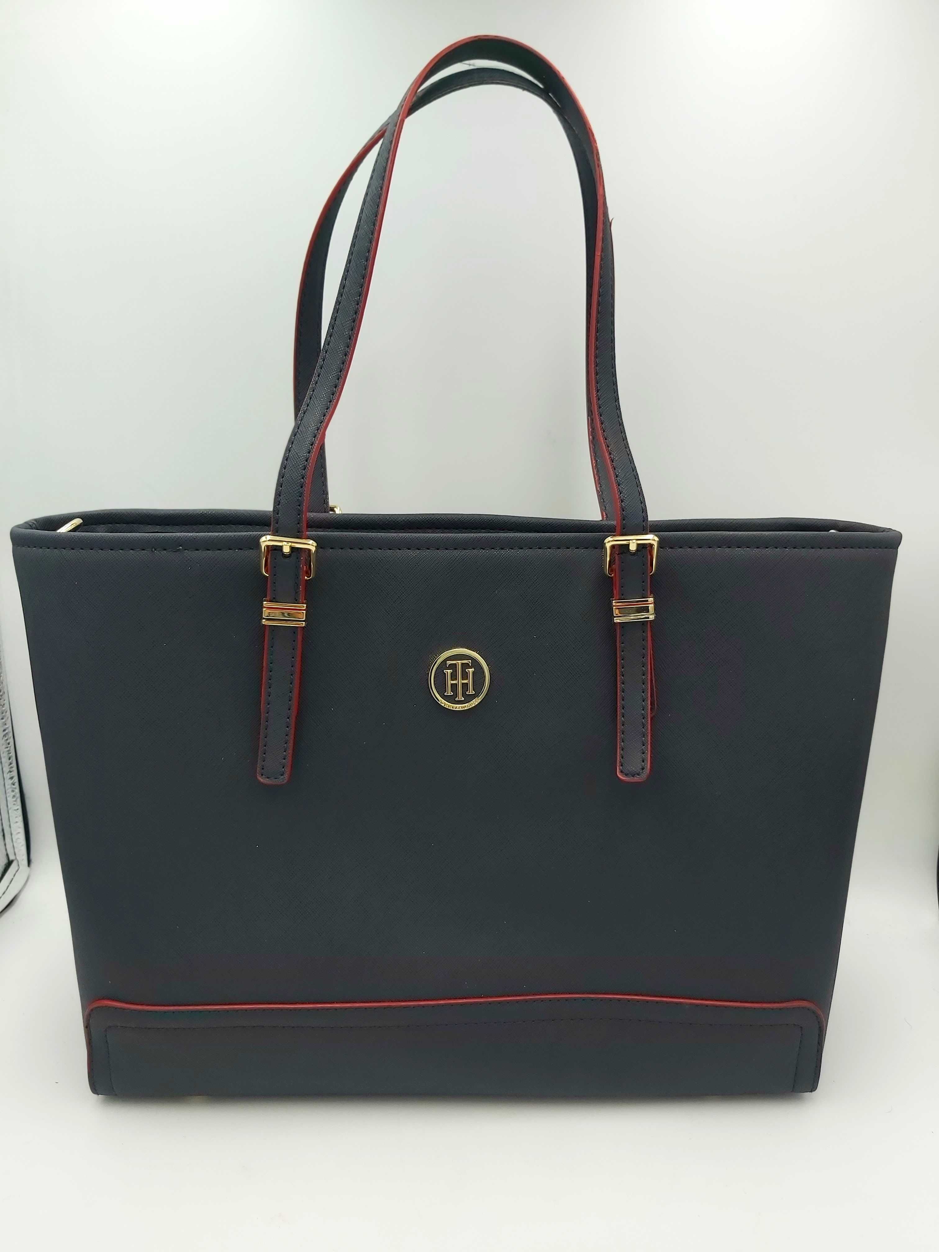 Torebka TOMMY HILFIGER granatowa czerwona torba shopperka pojemna
