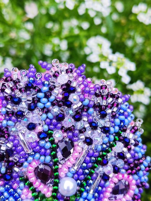 Брошка, прикраса, аксесуар, біжутерія, бісер ЛАВАНДА. Handmade