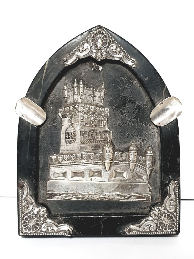 Antigo cinzeiro  "Torre de Belém" com aplicações em prata portuguesa