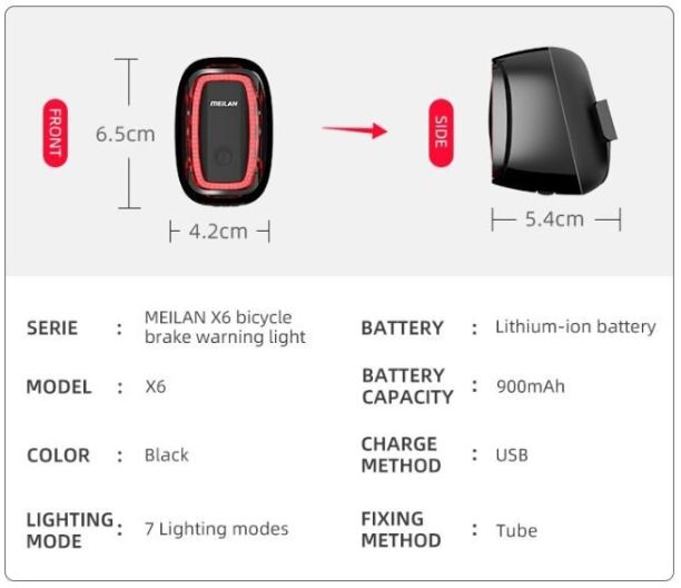 УМНЫЙ вело фонарь Meilan X6 USB задний габарит IPX6 маячок мигалка