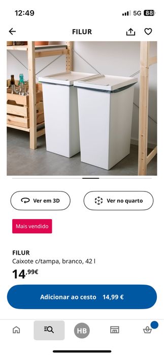 caixote com tampa branco 42lt Flur (IKEA)