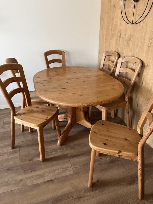 Stól drewniany rozkladany z 6 krzesłami