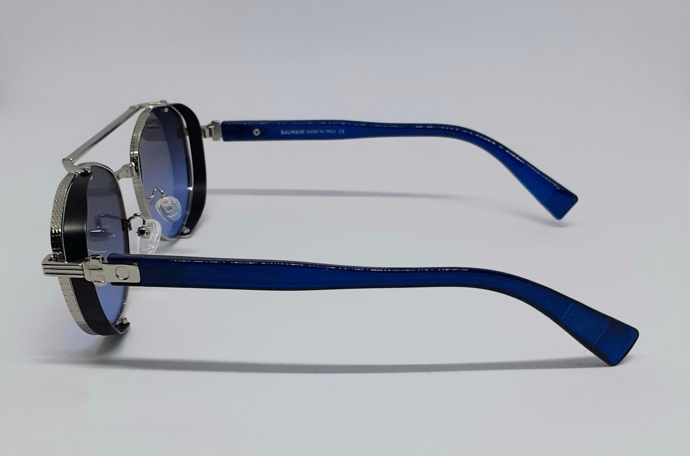 Женские брендовые очки серо синий градиент в серебристом металле