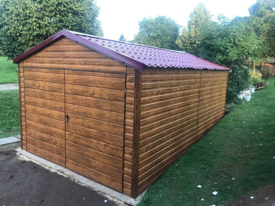 Garaż blaszany premium drewnopodobny 3x5 blachodachówka