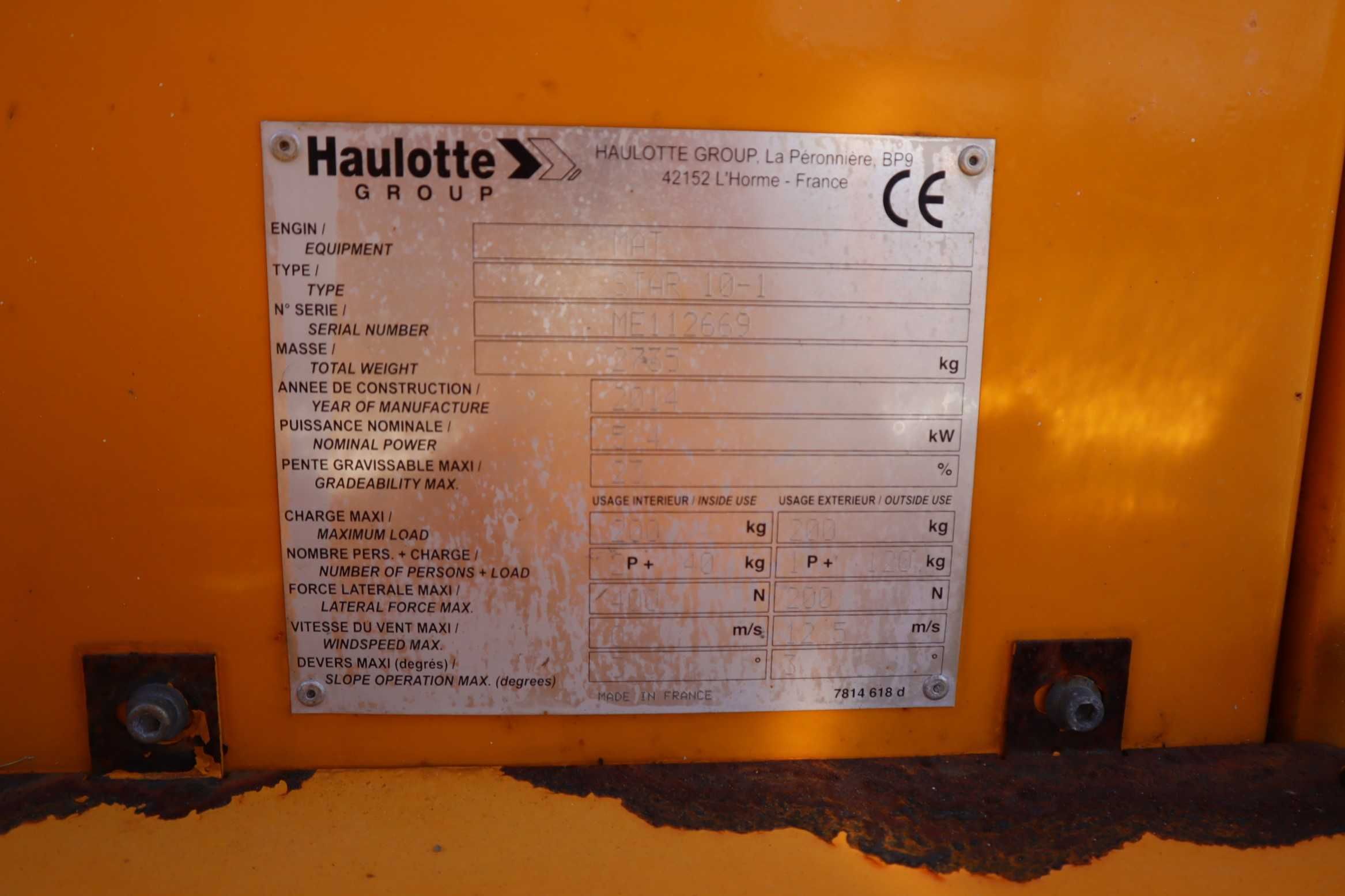2014 Haulotte Star 10-1 (10 m) Vertical Mast Lift Platafor. Elevatória