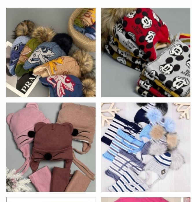 Комплекти зимові та демісезон шапки+шарф+хомут на 1-3.6 роки48-53р для
