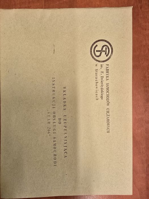 Wkładka uzupełniająca do instrukcji obsługi samochodu Star 266