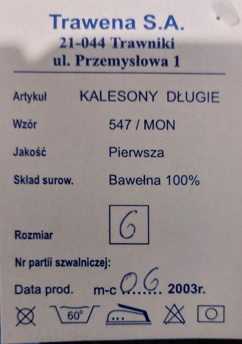 Kalesony i koszulka z długim rękawem na zimę