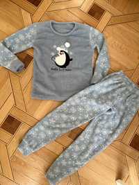 пижама голубая теплая снежинки байковая xs-s, 158-164 cм