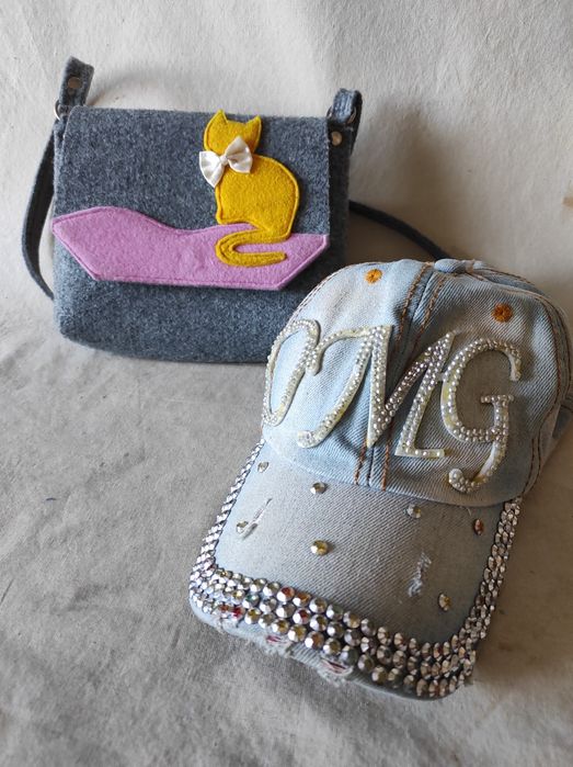 Torebka  z kotkiem dziewczynka plus czapka z aplikacją