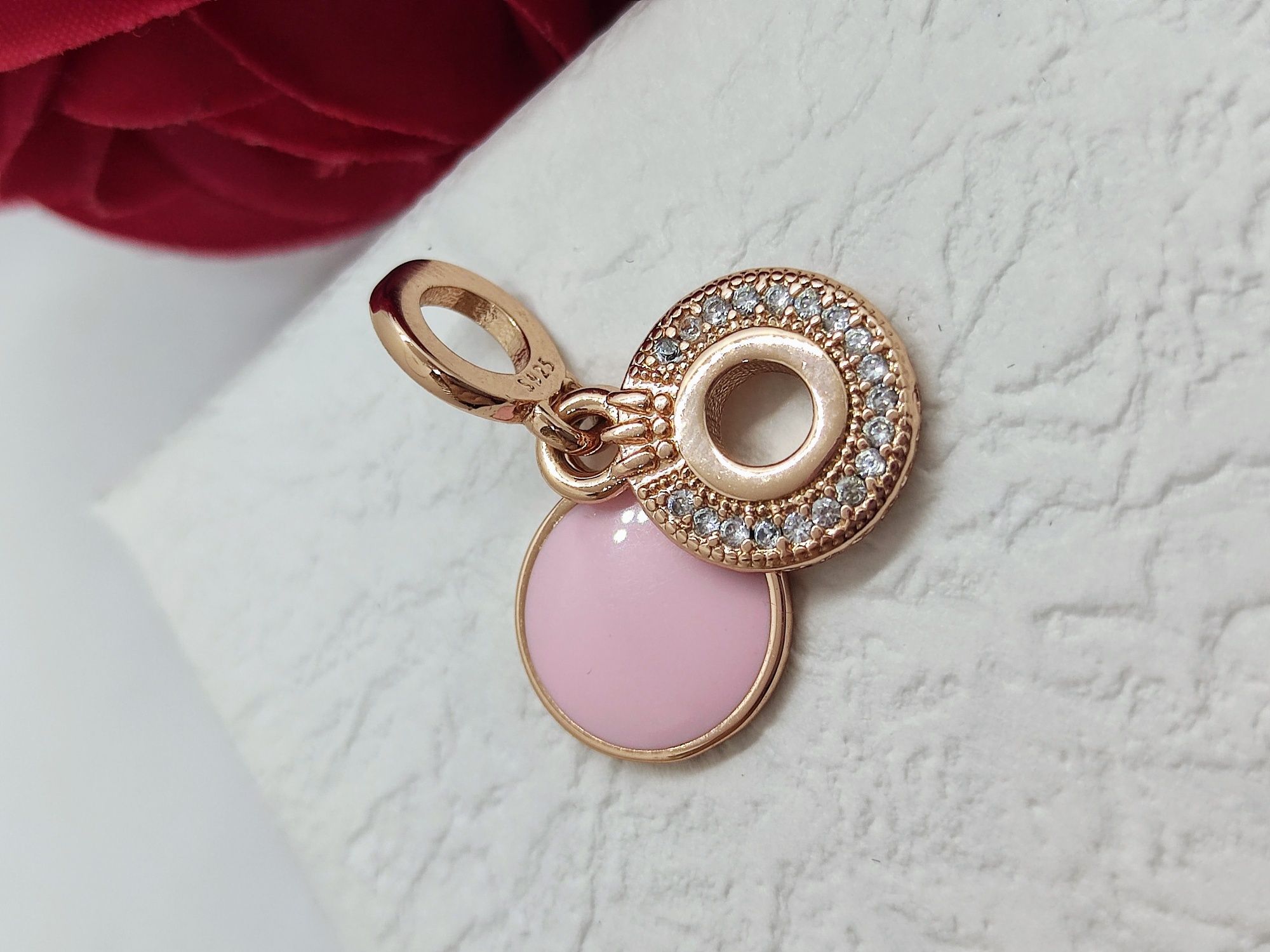 Charm's zawieszka podwójny S925 rose gold O w koronie