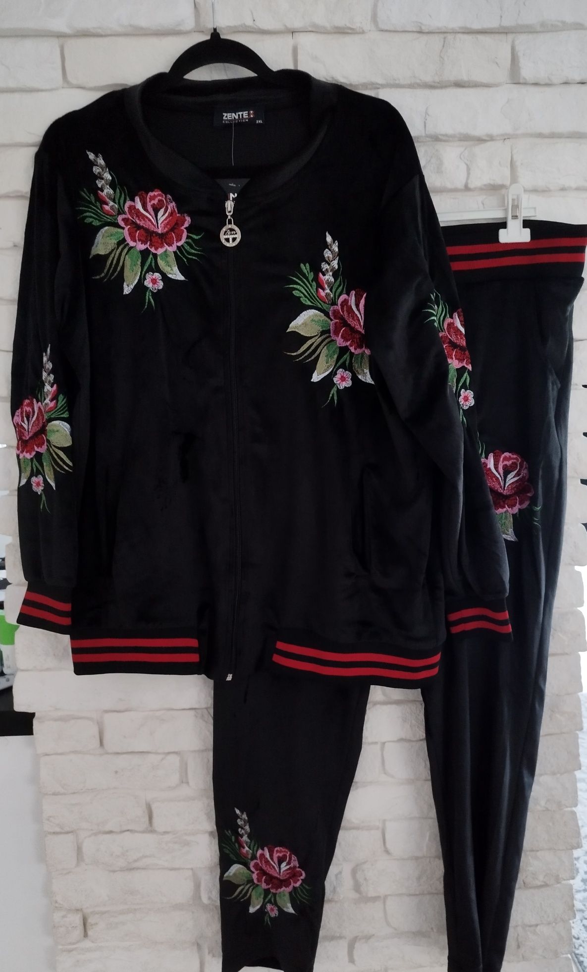 Zentex haftowany folk welurowy dres plus size XXL 46 48 50