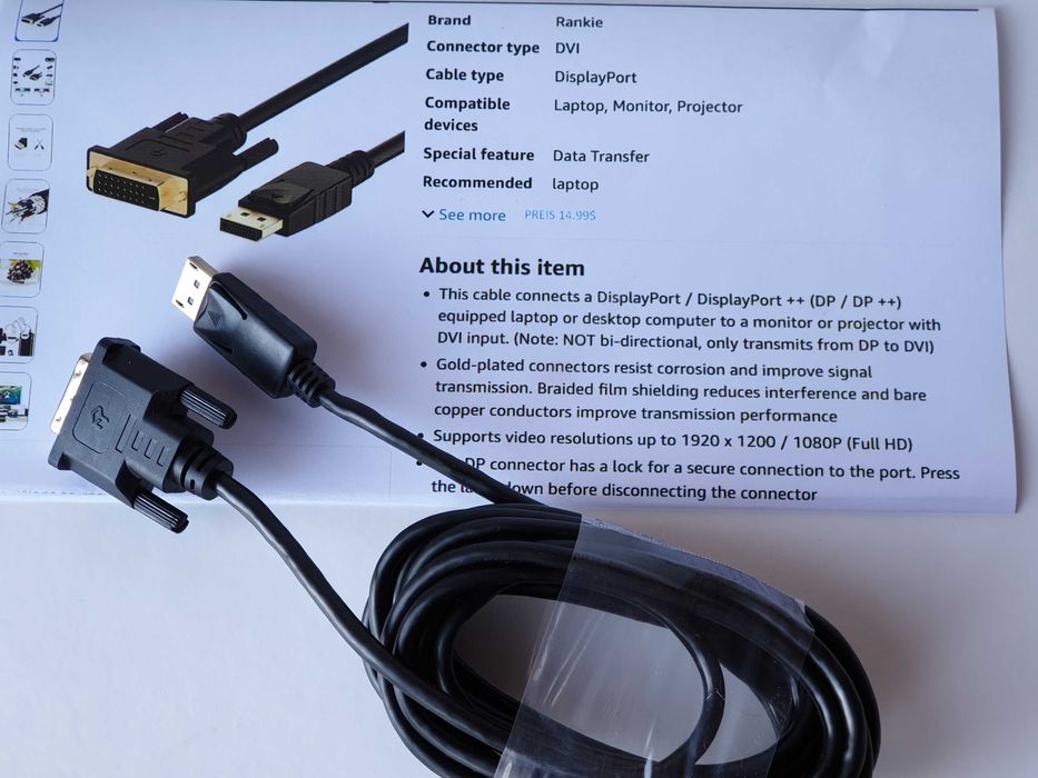 кабель DisplayPort  to DVI Rankie 4.5м