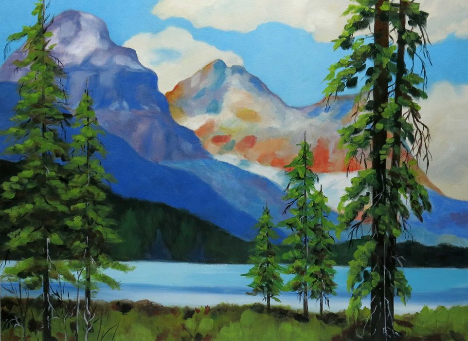 Ręcznie malowany obraz 40x55 pejzaż górski