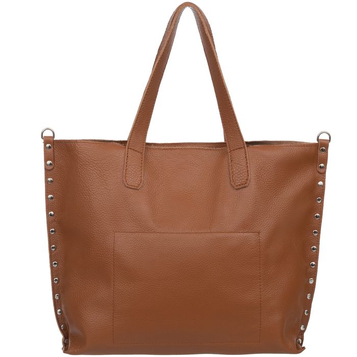 VERA PELLE torebka damska skórzana shopper z ćwiekami V494 c.zielona