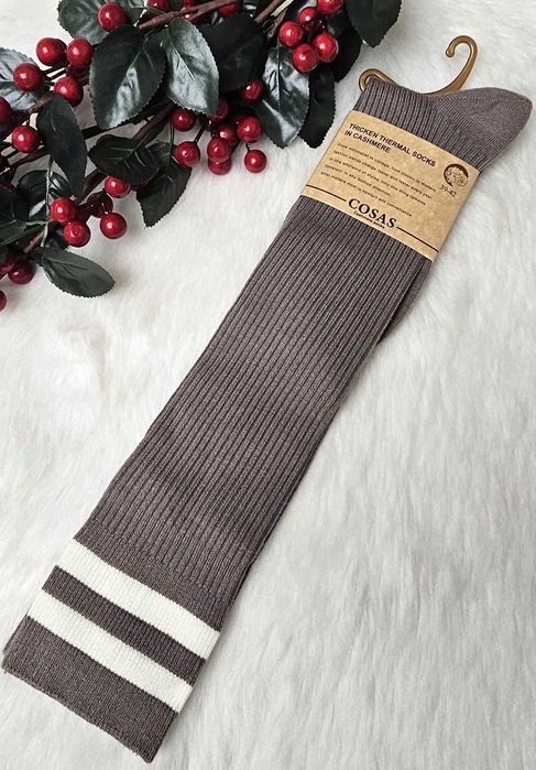 Zakolanówki kaszmirowe rozmiar 39-42 jasnobrązowe/ szare