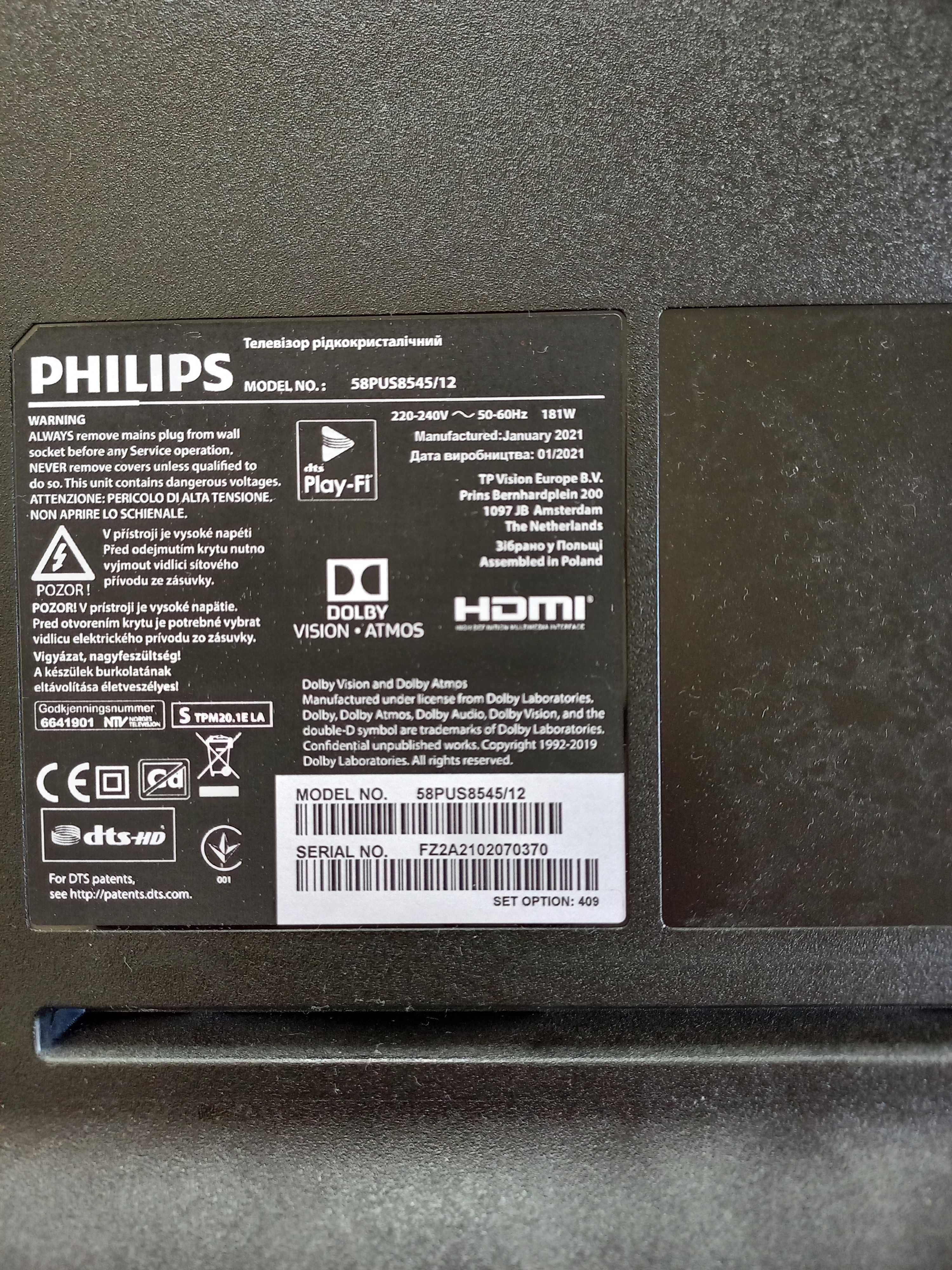 Telewizor LED Philips 58PUS8545  UHD HDR 4K WiFi DVB T-2 Android TV 12