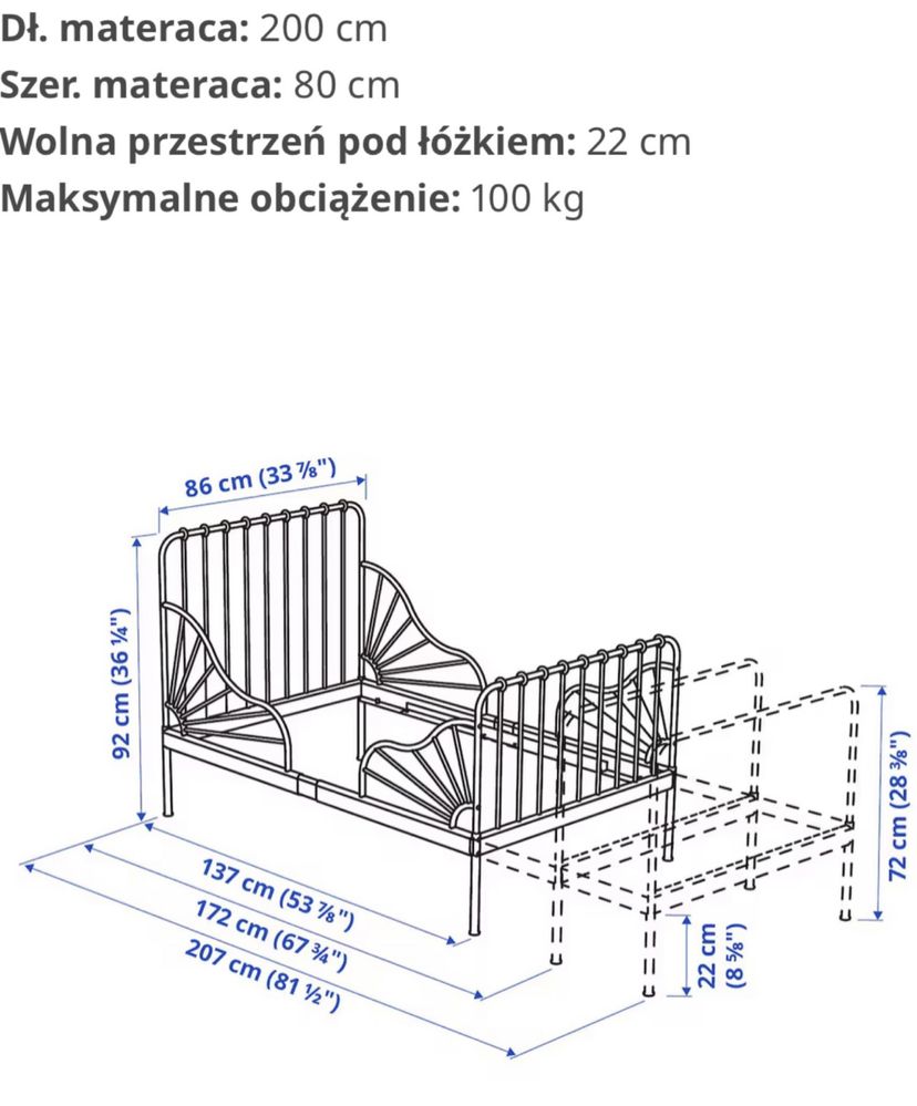 Łóżko metalowe ikea minnen